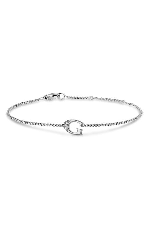 Petite Pavé Initial Chain Bracelet in Sterling Silver with Diamonds