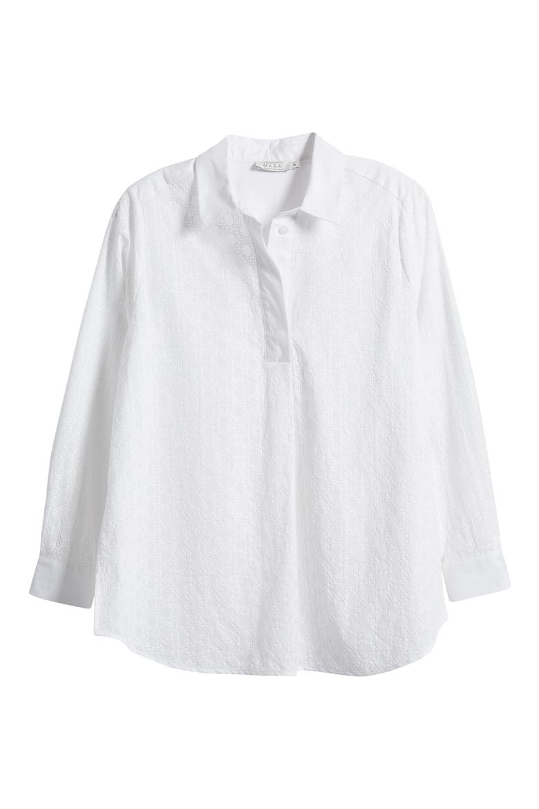 Geneo Cotton Eyelet Button-Up Shirt, Alternate, color, WHITE