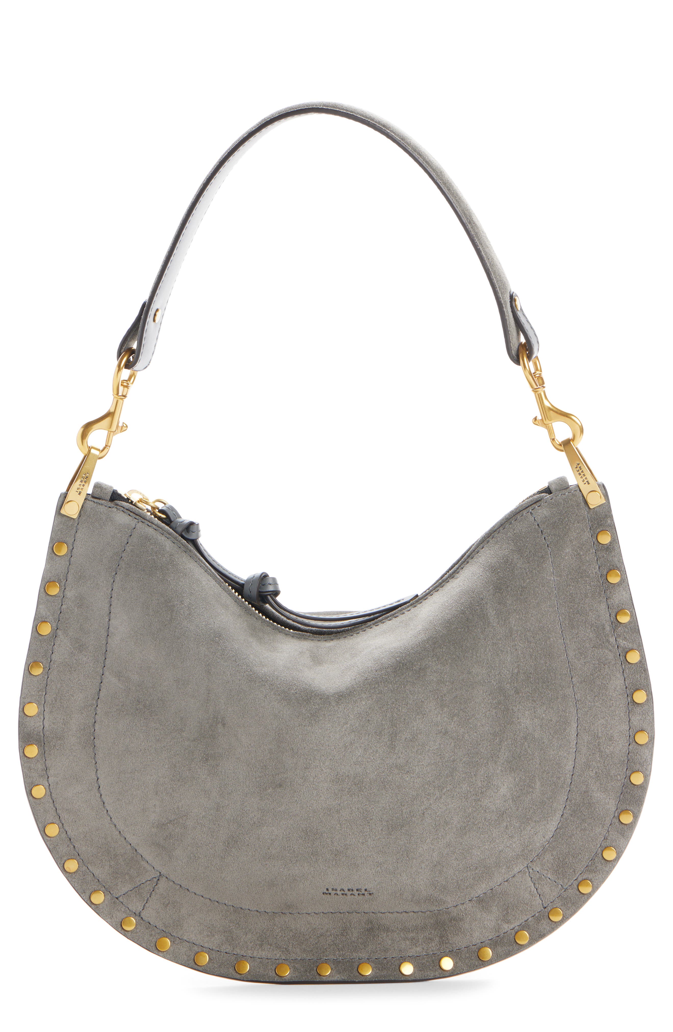 Isabel Marant Oskan Soft Suede Zipped Shoulder Bag, Main, color, Stone