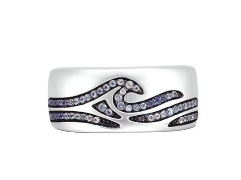 Breaking Waves Sapphire & Topaz Silver Band Men Ring