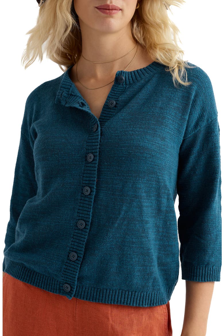 Pentire Steps Organic Cotton & Linen Cardigan, Main, color, KNIT MELANGE OCEAN DRIFT