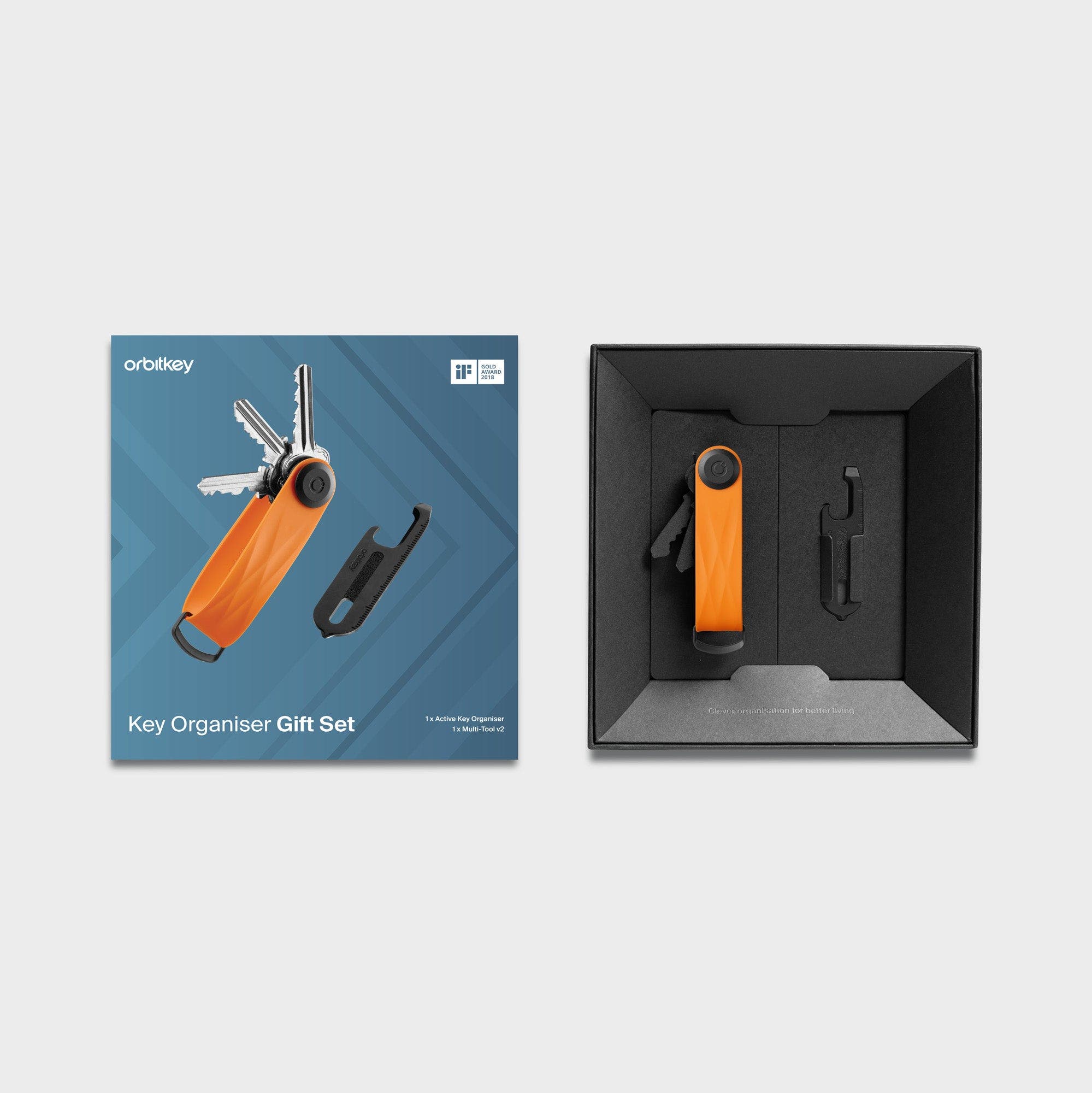 Orbitkey Active Key Organiser + Multitool v2 Set, Alternate, color, Tangerine