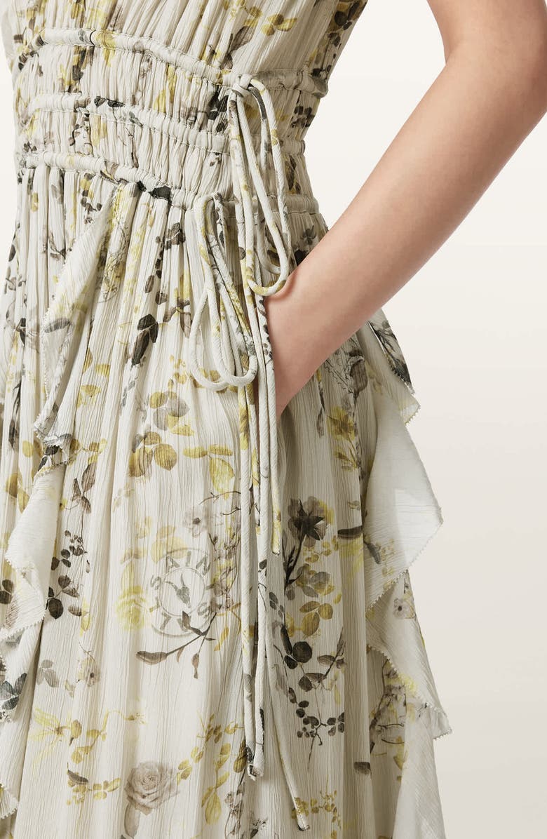 AllSaints Canto Floral Ruffle Maxi Dress, Alternate, color, Carmel Stem Green