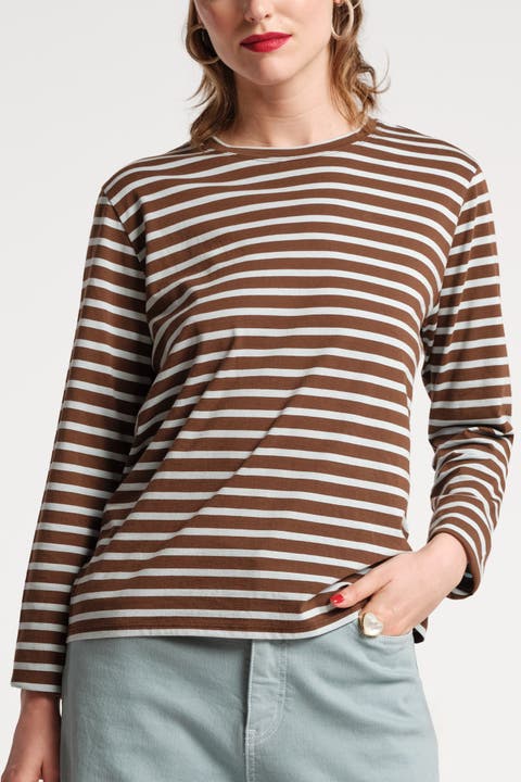 Long Sleeve Striped Tee Shirt Stripe 100% Pima Cotton