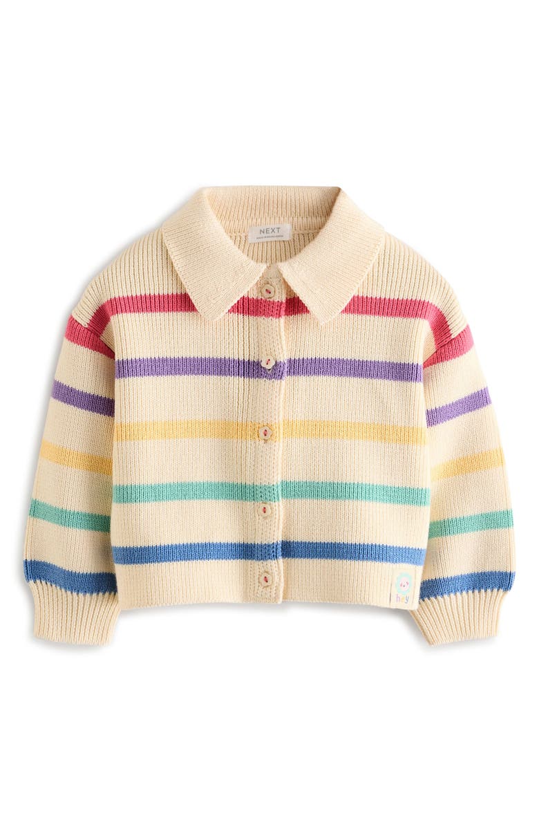NEXT Kids' Rainbow Stripe Cotton Collared Cardigan, Main, color,