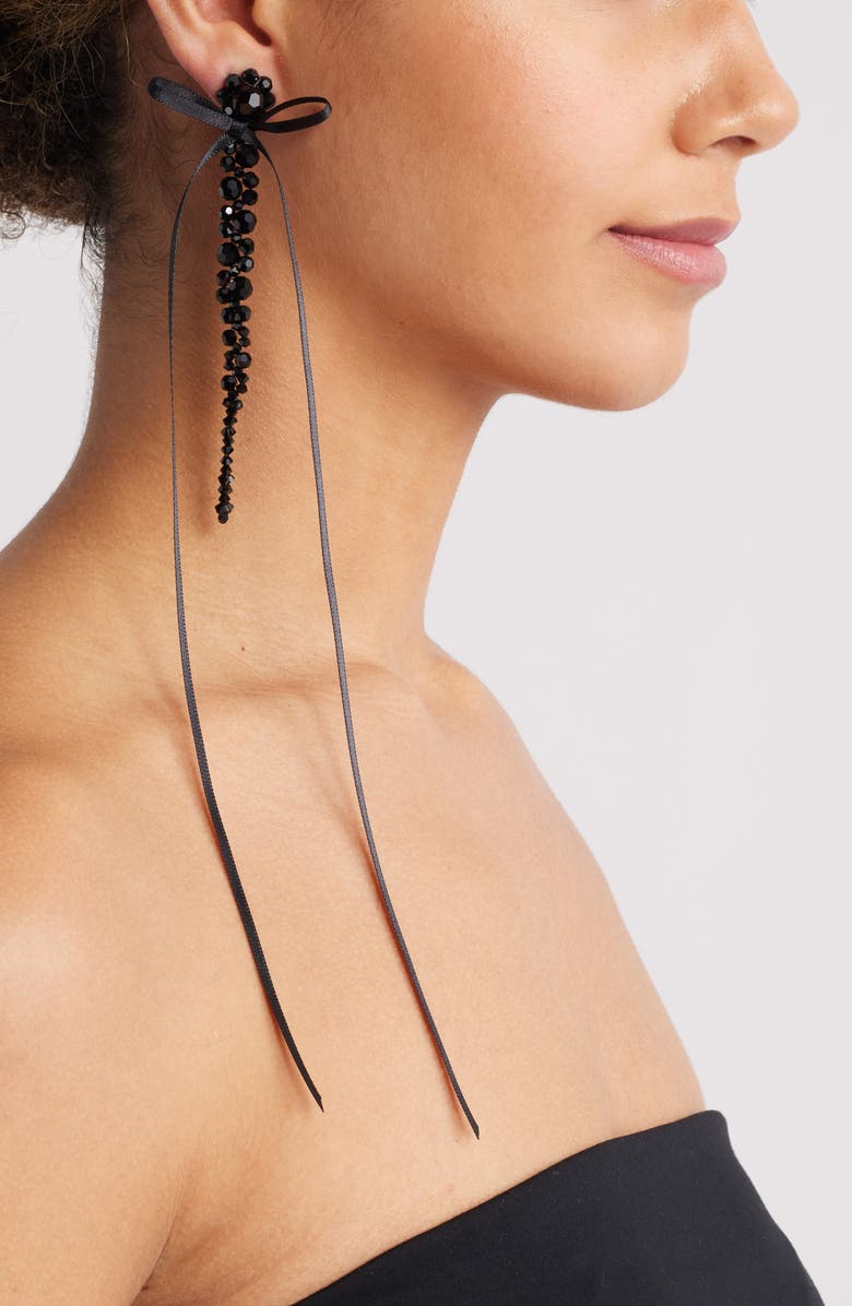 Simone Rocha Slim Bow Ribbon Drop Earrings, Alternate, color, 