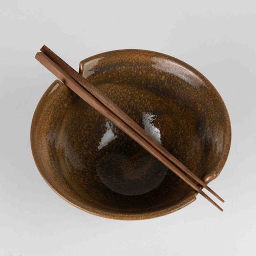 Ten Thousand Villages Chopsticks & Terracotta Bowl Set In Brown