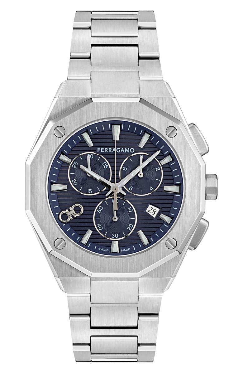 FERRAGAMO Edge Chronograph Bracelet Watch, 42mm, Main, color, Stainless Steel