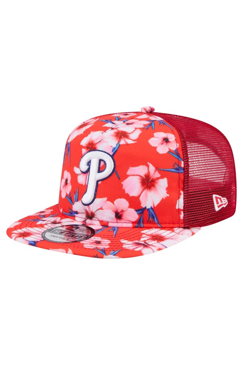 Men's New Era Red Philadelphia Phillies Adventure Pattern Golfer Trucker Snapback Hat, Main, color, Red
