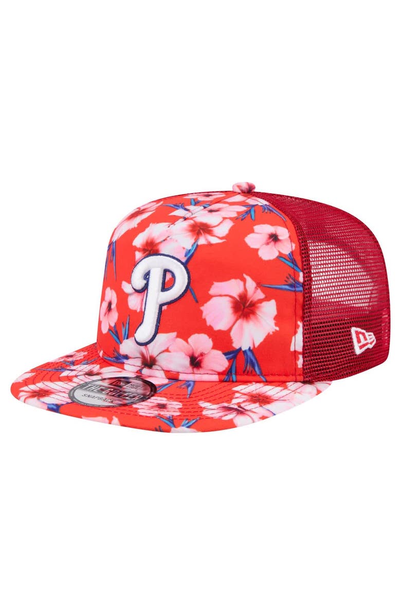 New Era Men's New Era Red Philadelphia Phillies Adventure Pattern Golfer Trucker Snapback Hat, Main, color, Red