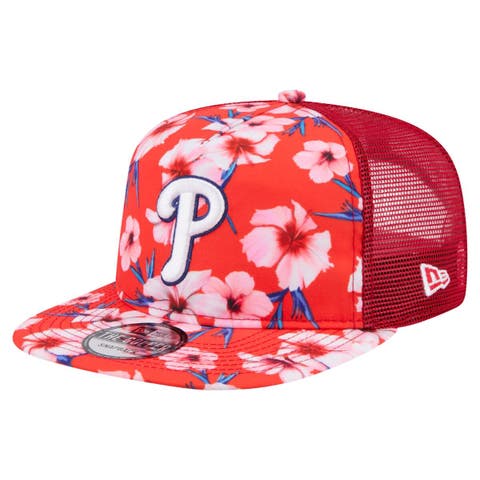 Men's New Era Red Philadelphia Phillies Adventure Pattern Golfer Trucker Snapback Hat