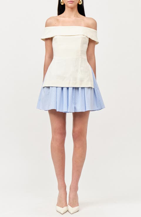 Grace Off the Shoulder Mixed Media Minidress