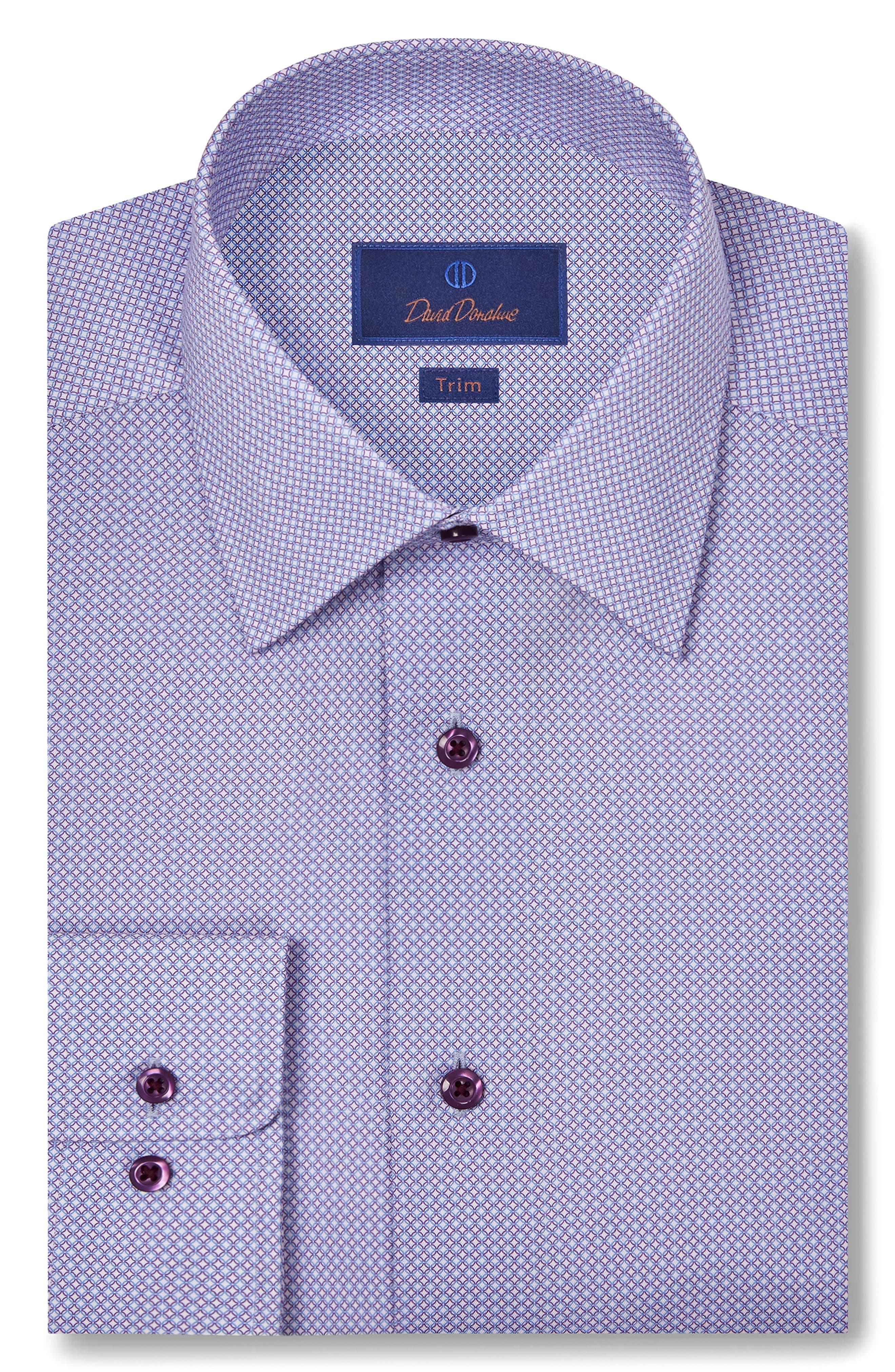 David Donahue Trim Fit Microgeometric Print Dress Shirt