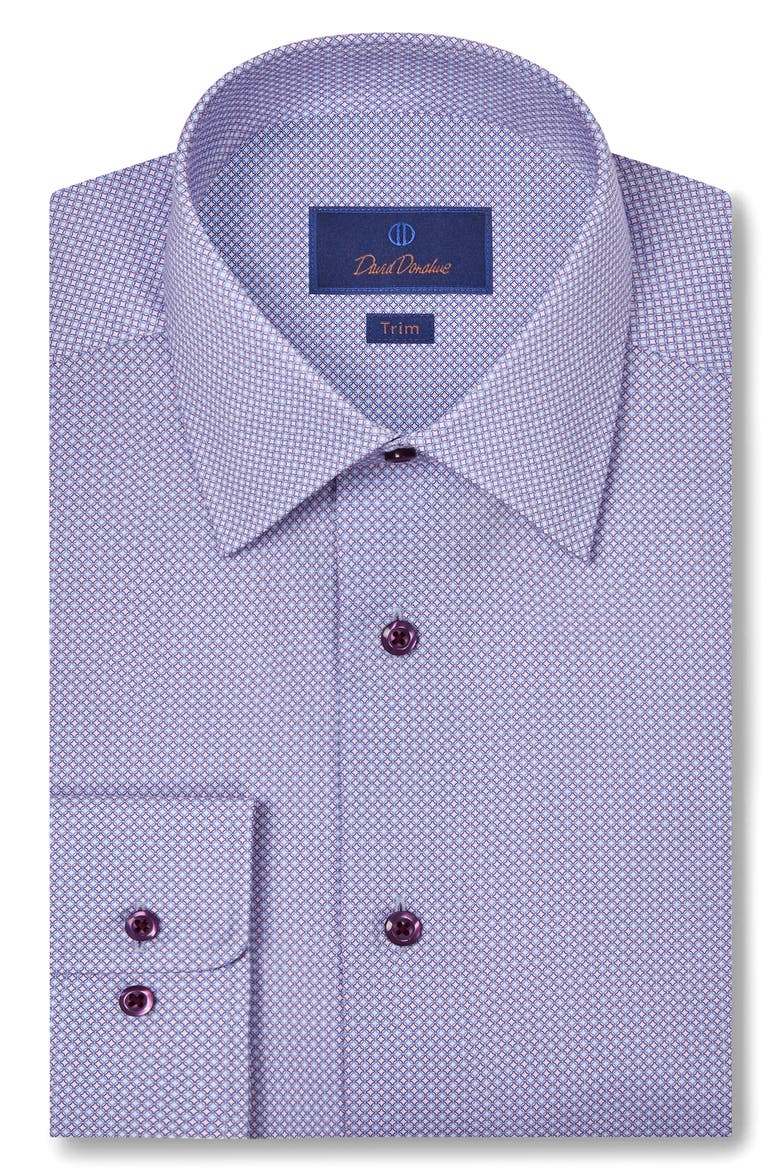 Trim Fit Microgeometric Print Dress Shirt, Main, color, PURPLE/ BLUE