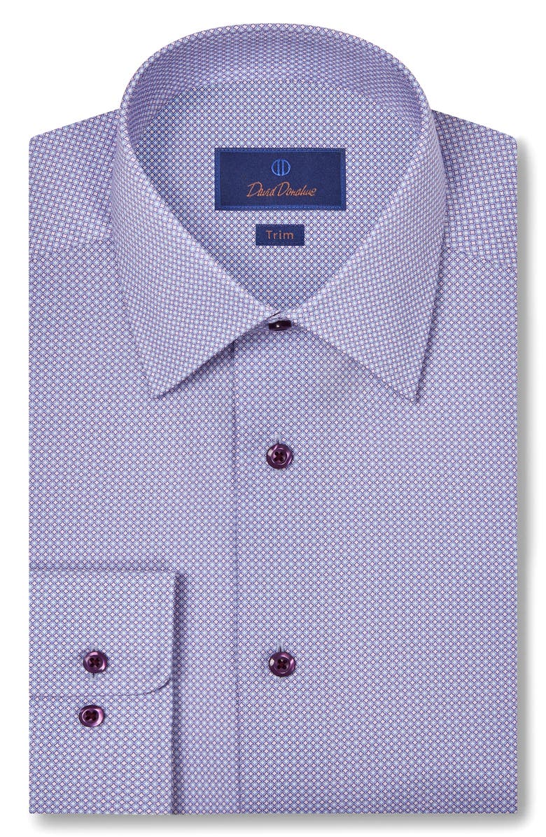 David Donahue Trim Fit Microgeometric Print Dress Shirt, Main, color, Purple/ Blue