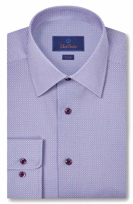 David Donahue Trim Fit Microgeometric Print Dress Shirt