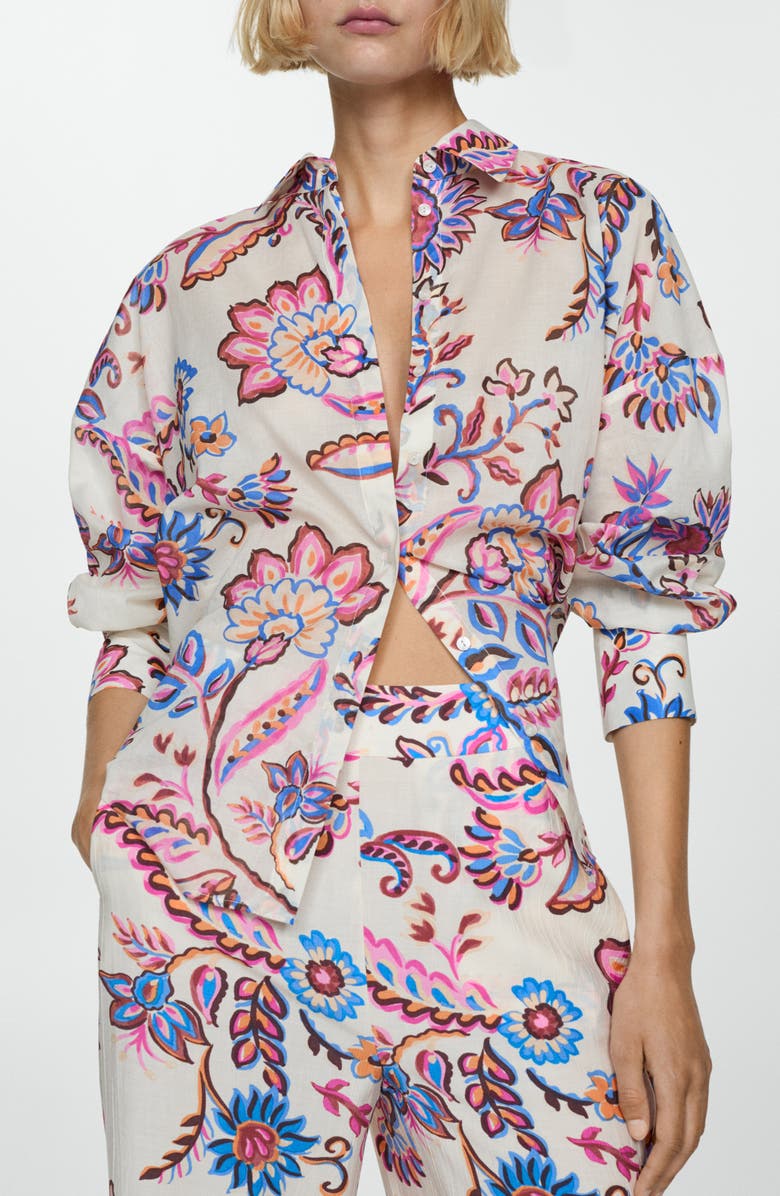 MANGO Floral Pants, Alternate, color, Ecru