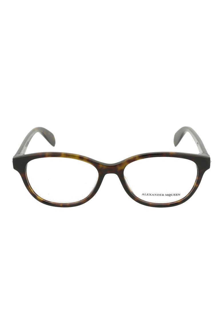 Alexander McQueen 52mm Cat Eye Optical Frames, Alternate, color, SHINY CLASSIC HAVANA/ TRN