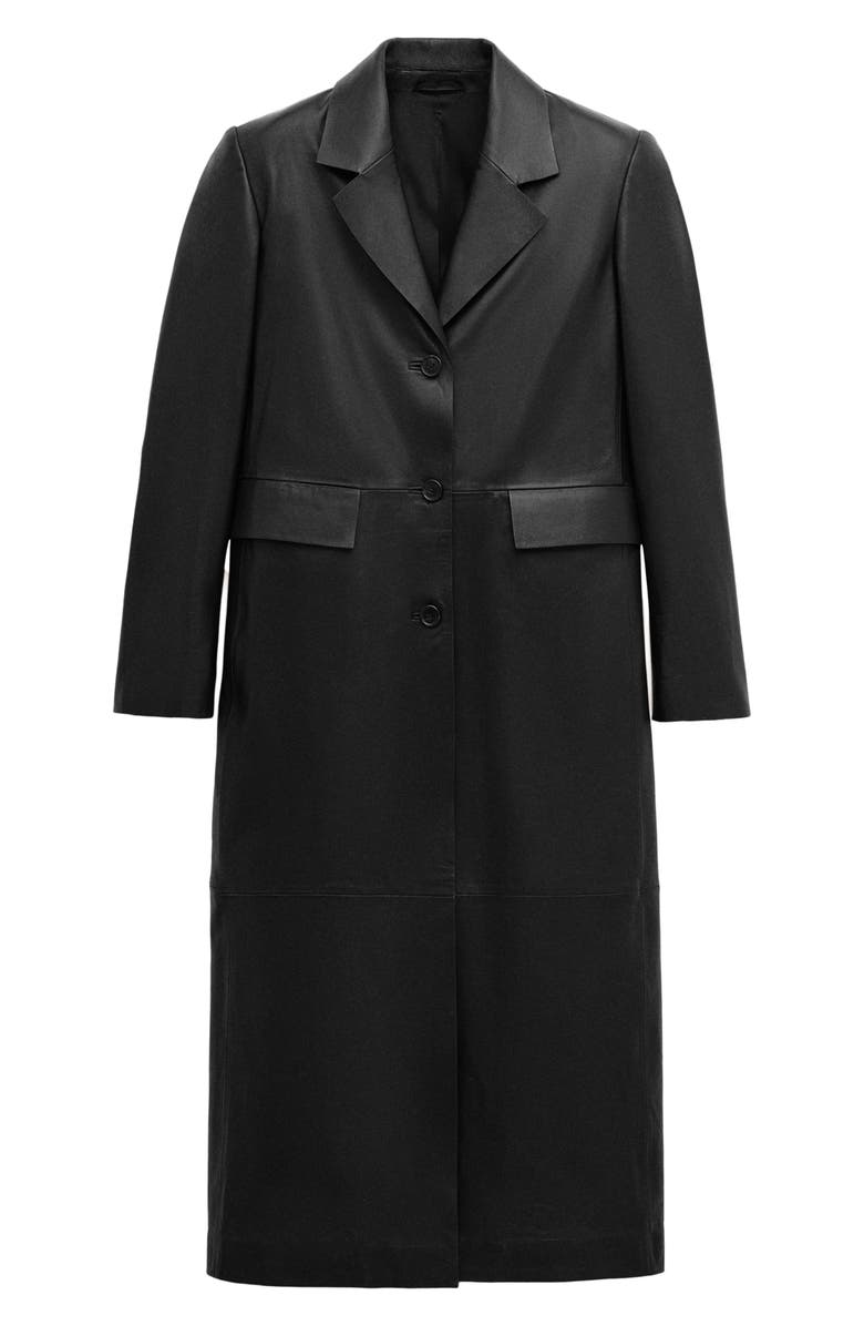 MANGO Long Leather Coat, Alternate, color, Black