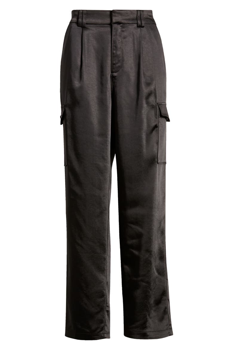 Malika Satin Cargo Pants, Alternate, color, BLACK
