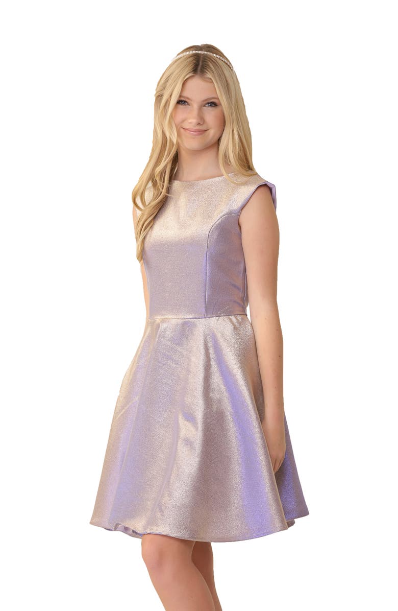 Un Deux Trois Cap Sleeve Boat Neck Dress In Longer Length, Main, color, Lilac