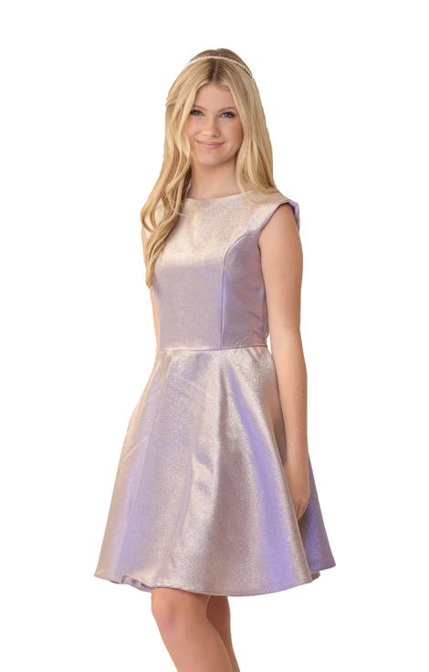 Cap Sleeve Boat Neck Dress In Longer Length (Big Kid)