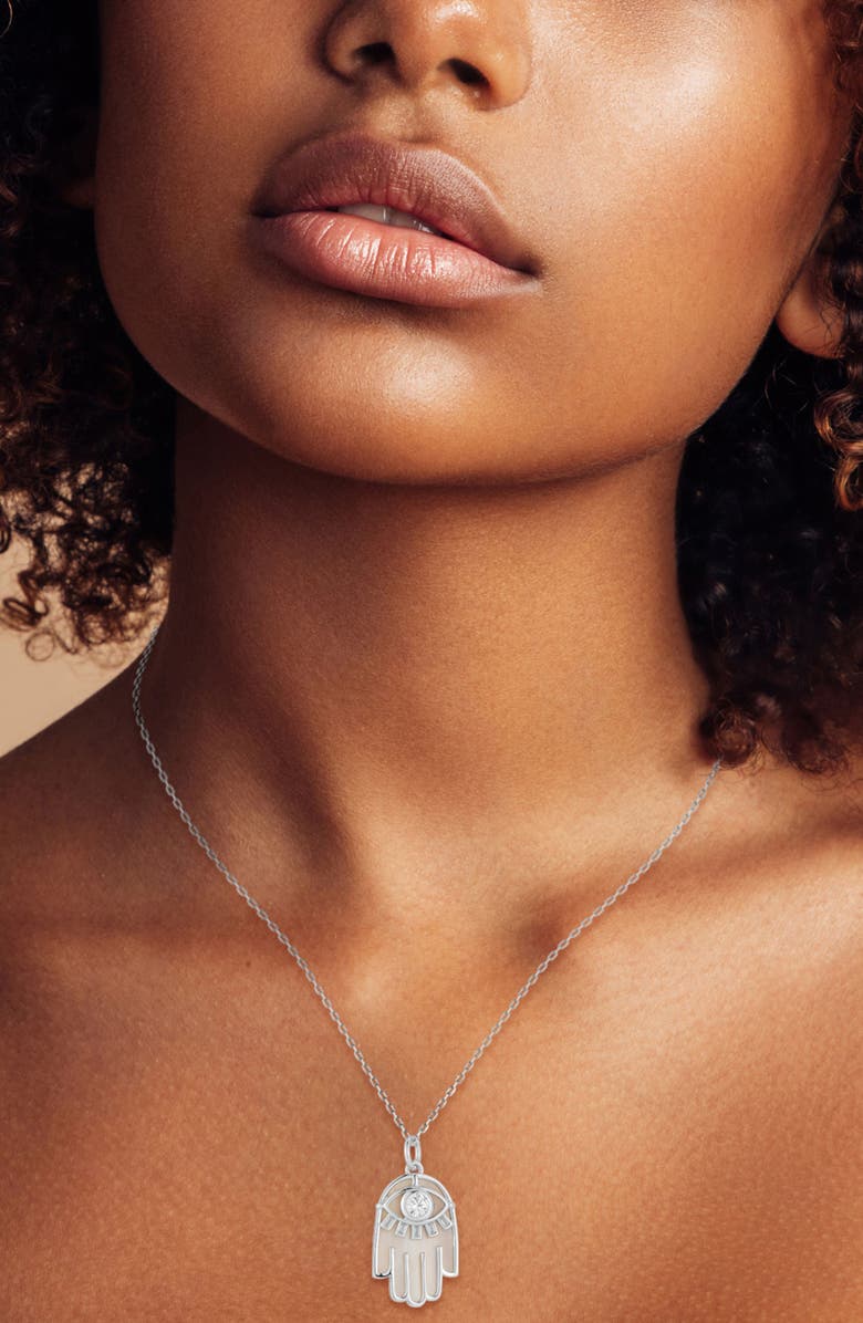 GLAZE JEWELRY Hamsa Pendant Necklace, Alternate, color, Silver