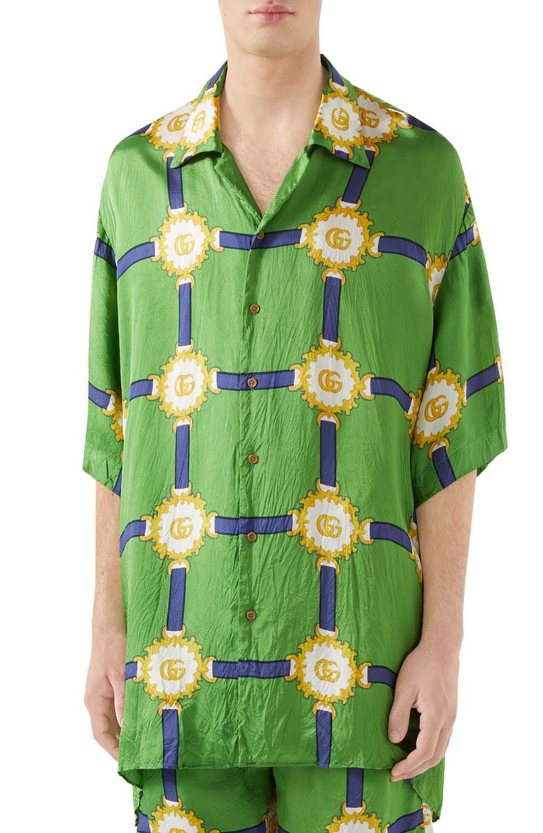Gucci GG Harness Print Bowling Shirt, Main, color, 