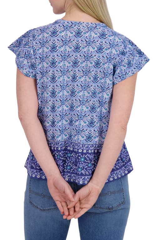 Lucky Brand Mix Print Flutter Sleeve Top In Navy Combo