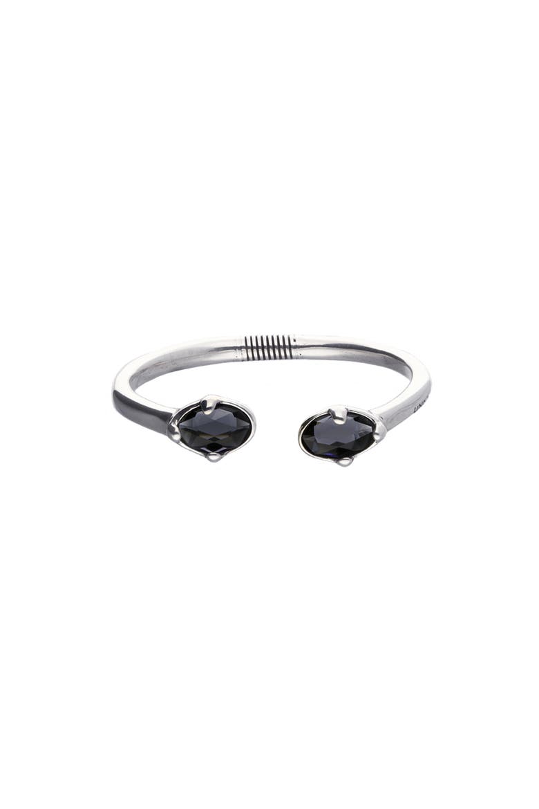Sterling Silver Plated Rigid Bracelet with Black Crystals, Main, color, Silver