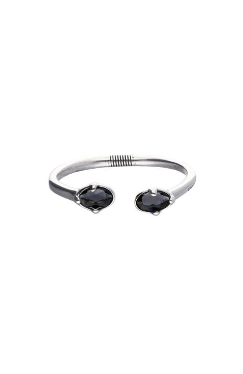 Sterling Silver Plated Rigid Bracelet with Black Crystals