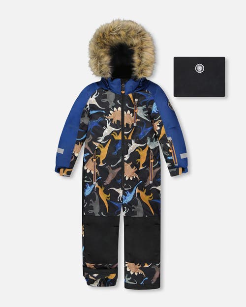 Deux Par Deux One-piece Play Snowsuit Dinosaur In Black
