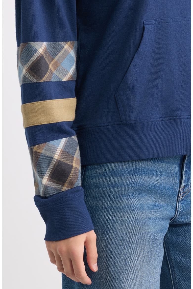 Plaid Sleeve Crewneck Sweatshirt, Alternate, color, NAVY