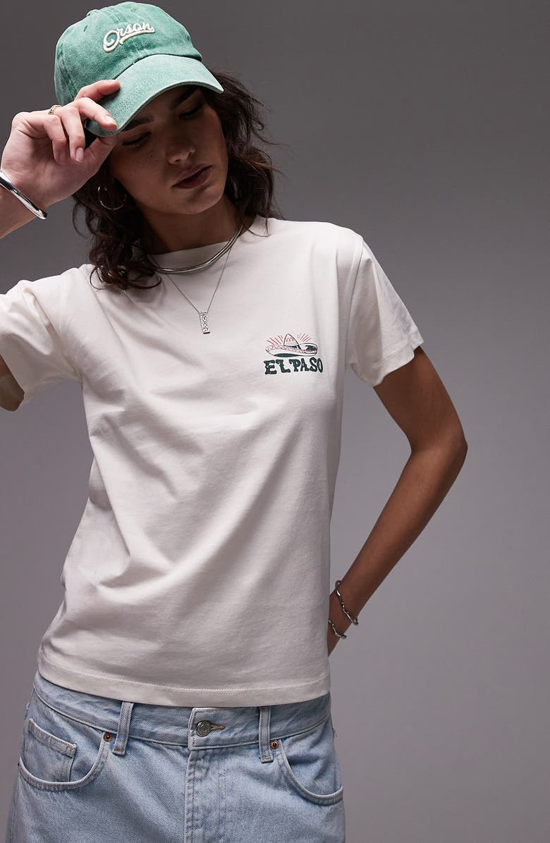 Topshop El Paso Texas Slim Fit Graphic T-Shirt, Main, color, Cream
