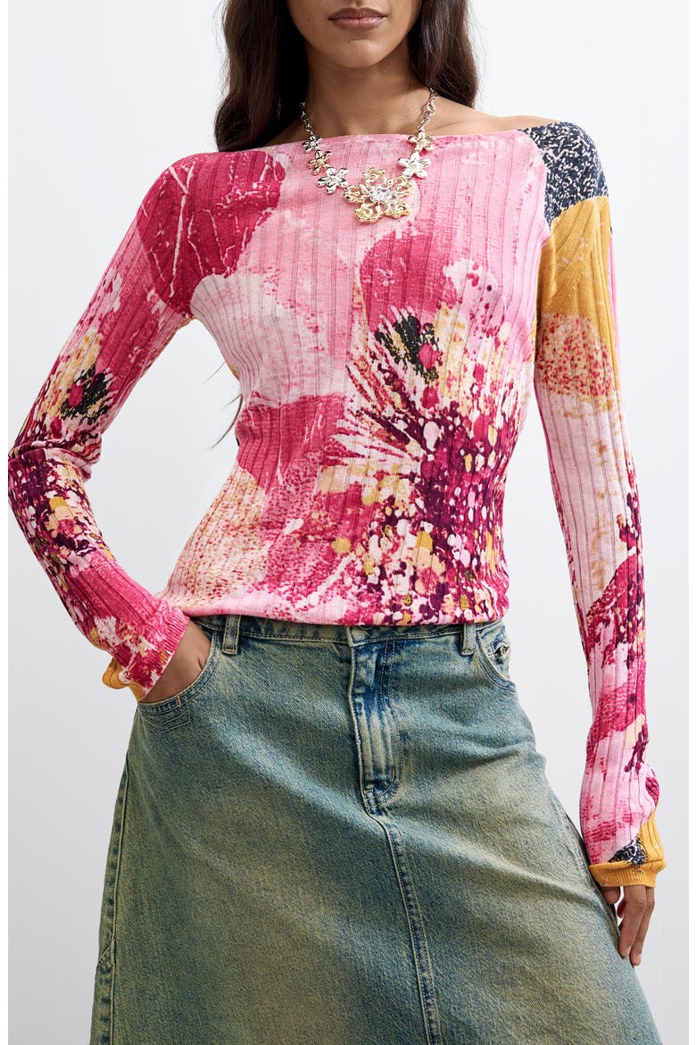 Print Boat Neck Sweater, Main, color, PINK