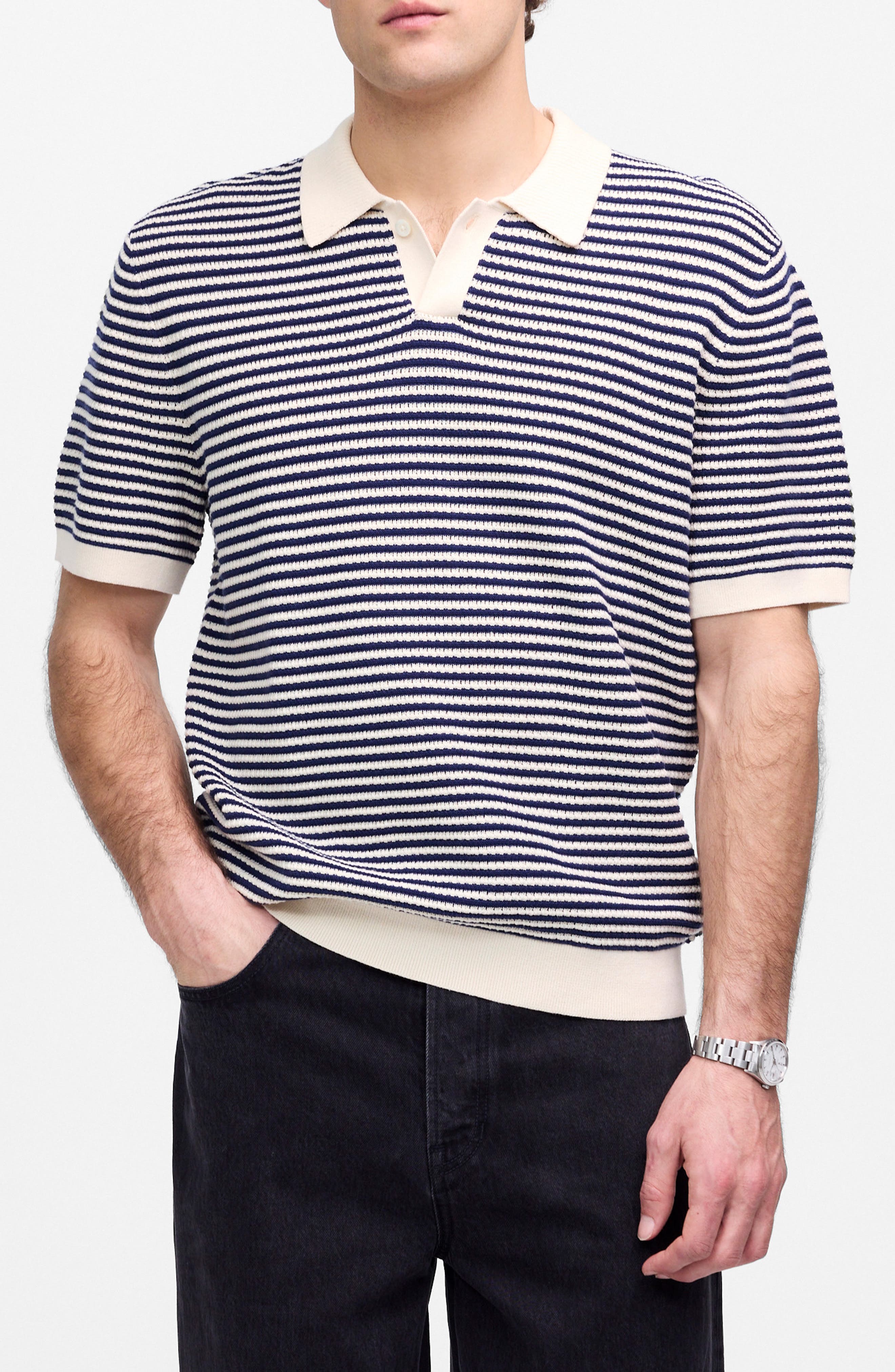 Madewell Pointelle Stitch Single Button Sweater Polo