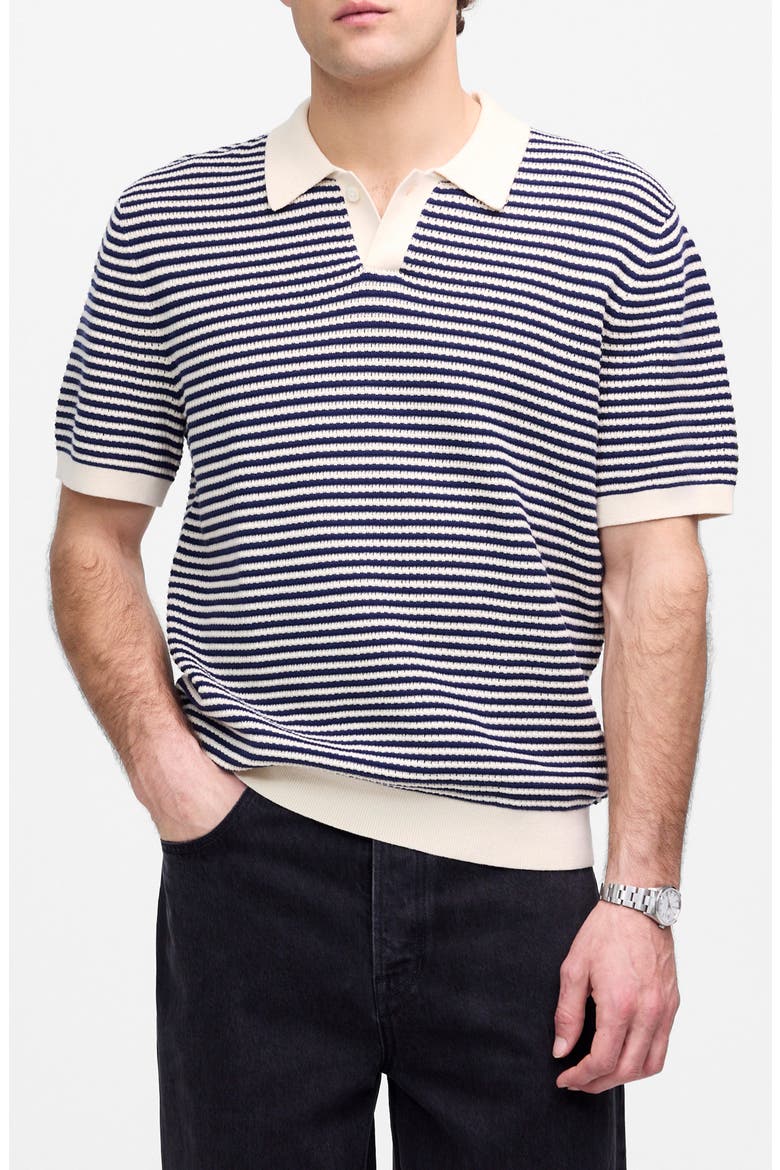 Pointelle Stitch Single Button Sweater Polo, Main, color, ANTIQUE NAVY