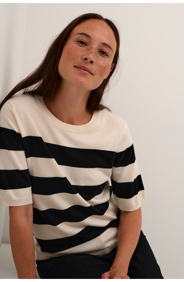 Kaffe KAlizza Short Sleeve Crew Neck Jumper, Alternate, color, Black/Turtledove Bold Stripe