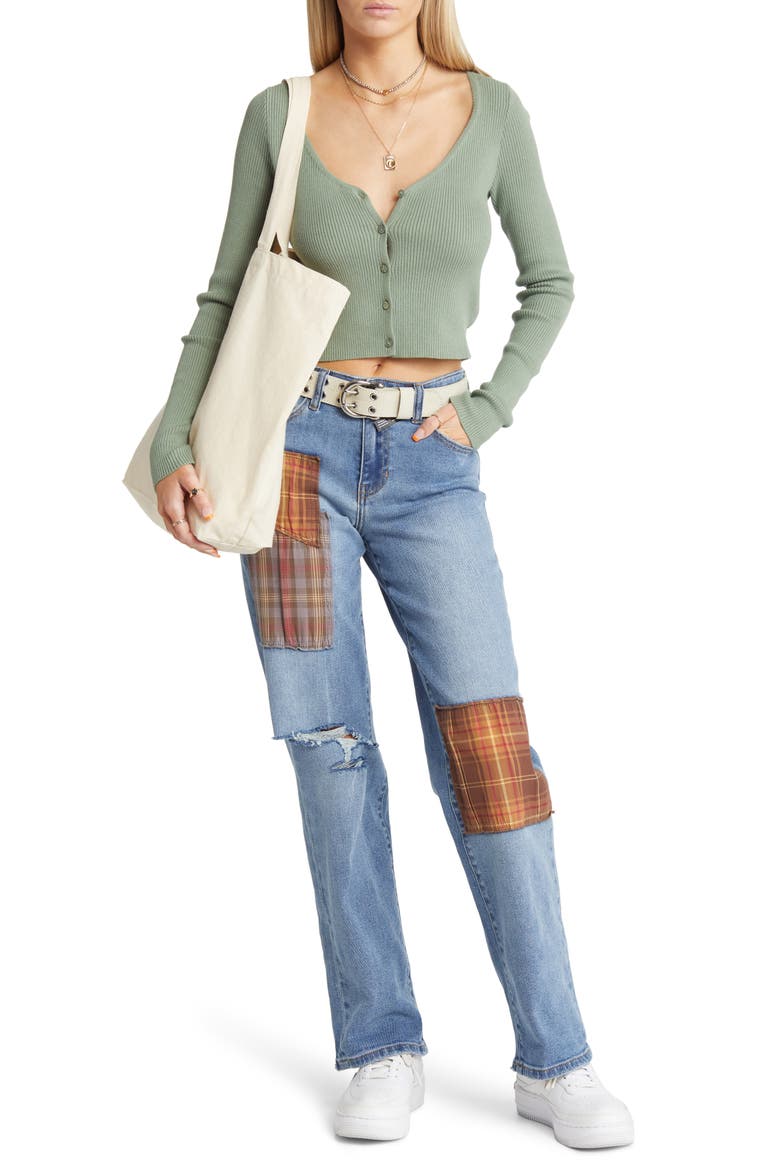 Rib Crop Cardigan, Alternate, color, GREEN DUNE