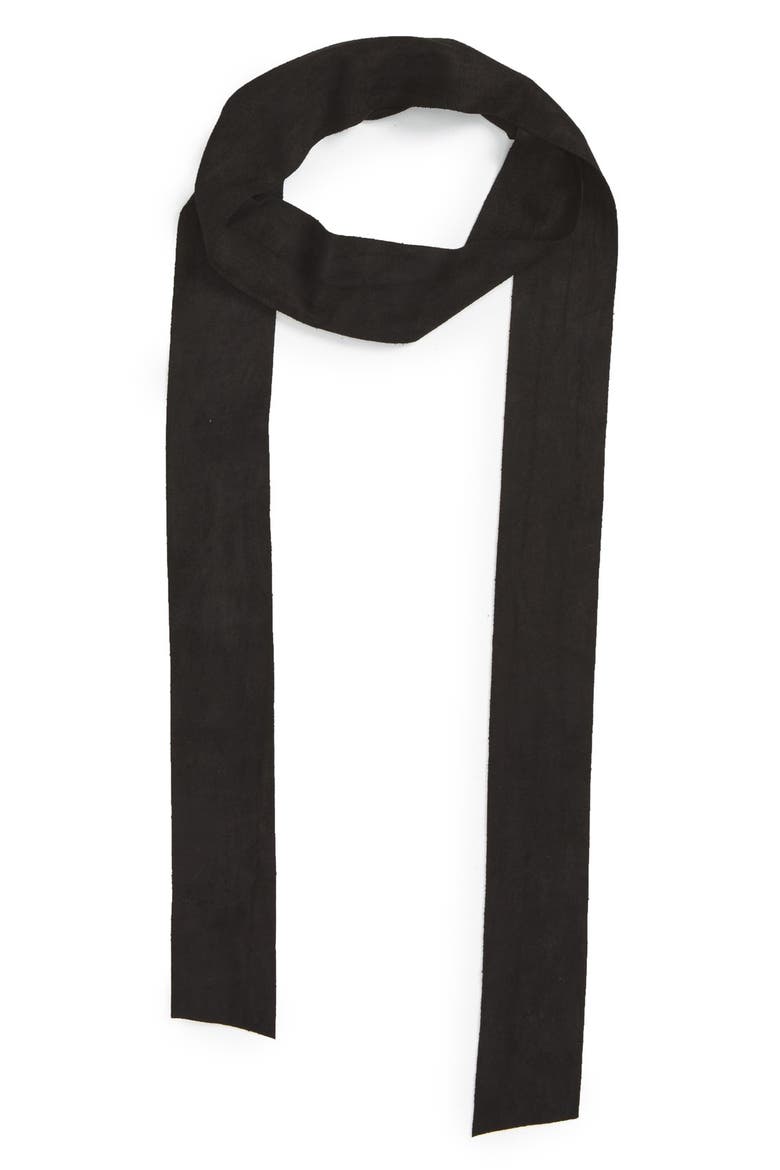 Faux Suede Skinny Scarf, Main, color, BLACK