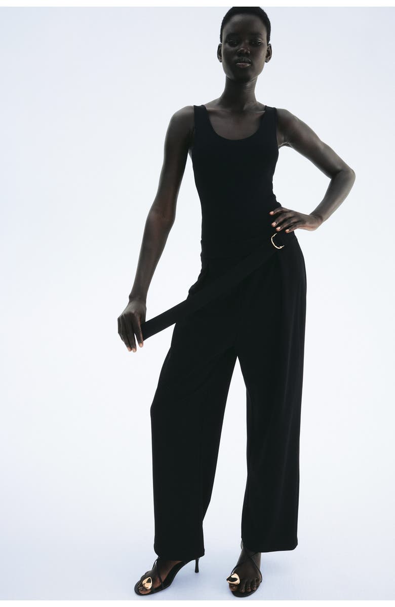 H&M Belted Trousers, Alternate, color, Black