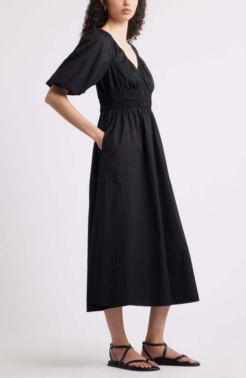Nordstrom Puff Sleeve Cotton Poplin Dress In Black