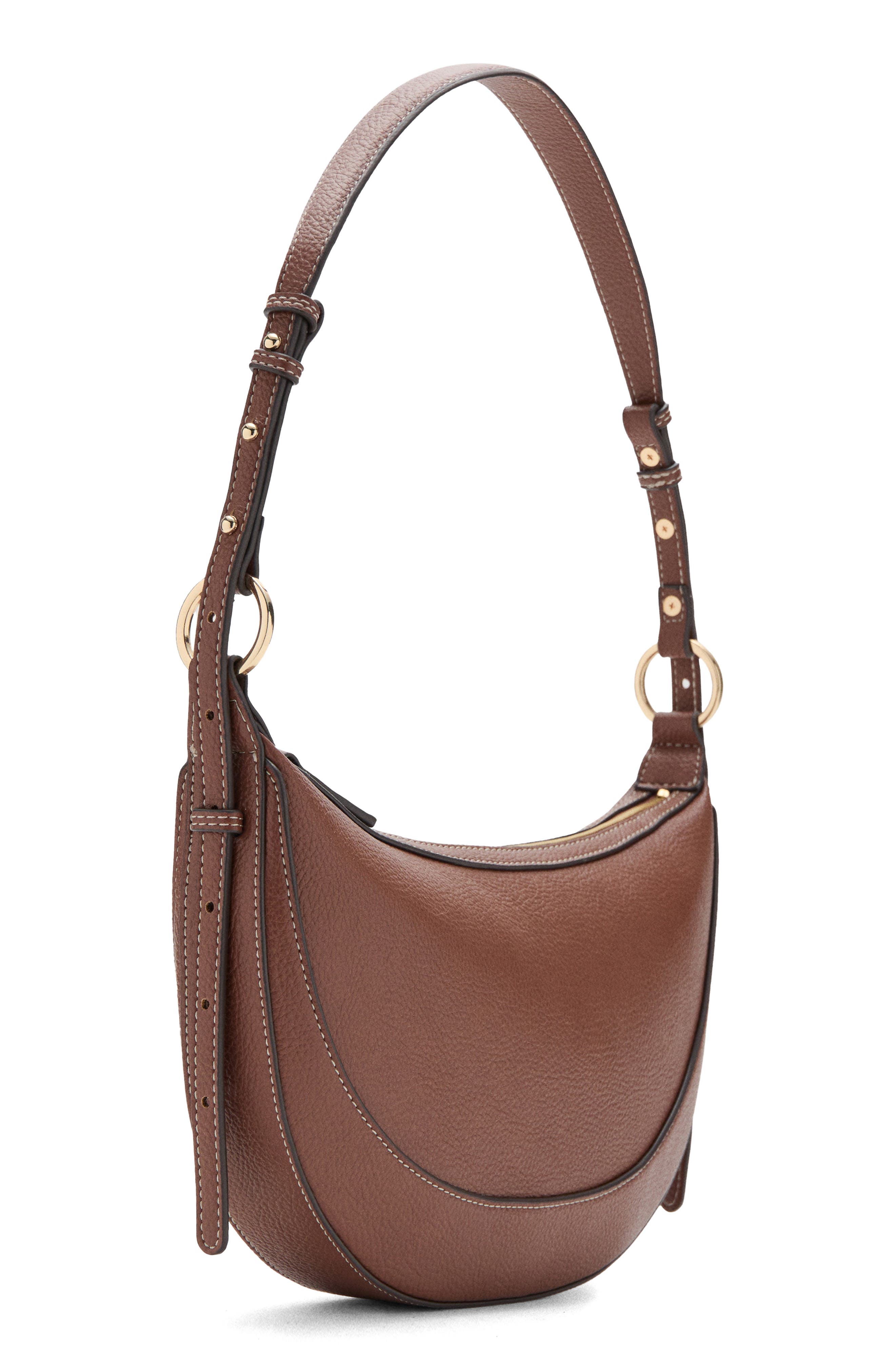 MANGO Oval Faux Leather Shoulder Bag, Alternate, color, Leather