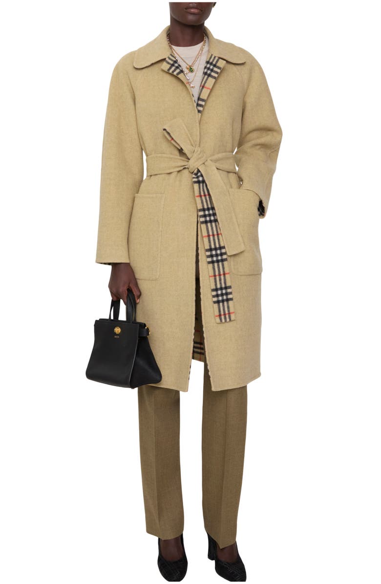 Burberry Reversible Wool Wrap Coat, Main, color, Sand Beige