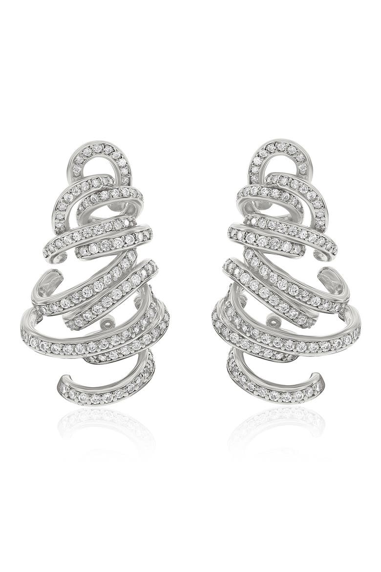 Cubic Zirconia Spiral Drop Earrings, Main, color, WHITE