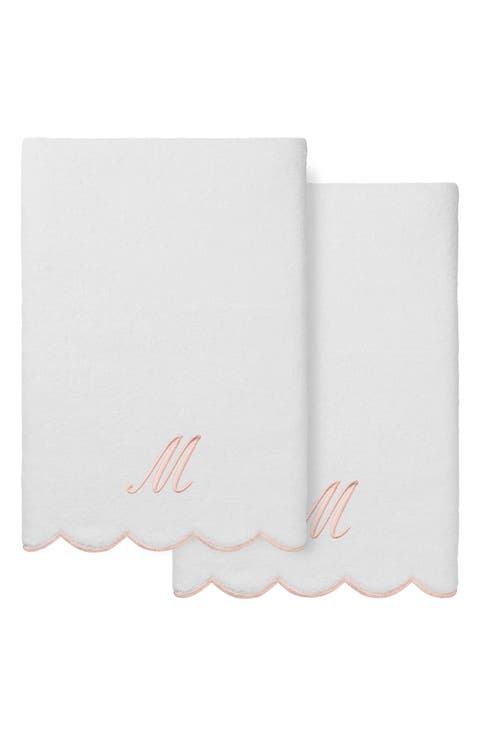 Adornia Scallop Set of 2 Initial Bath Towels