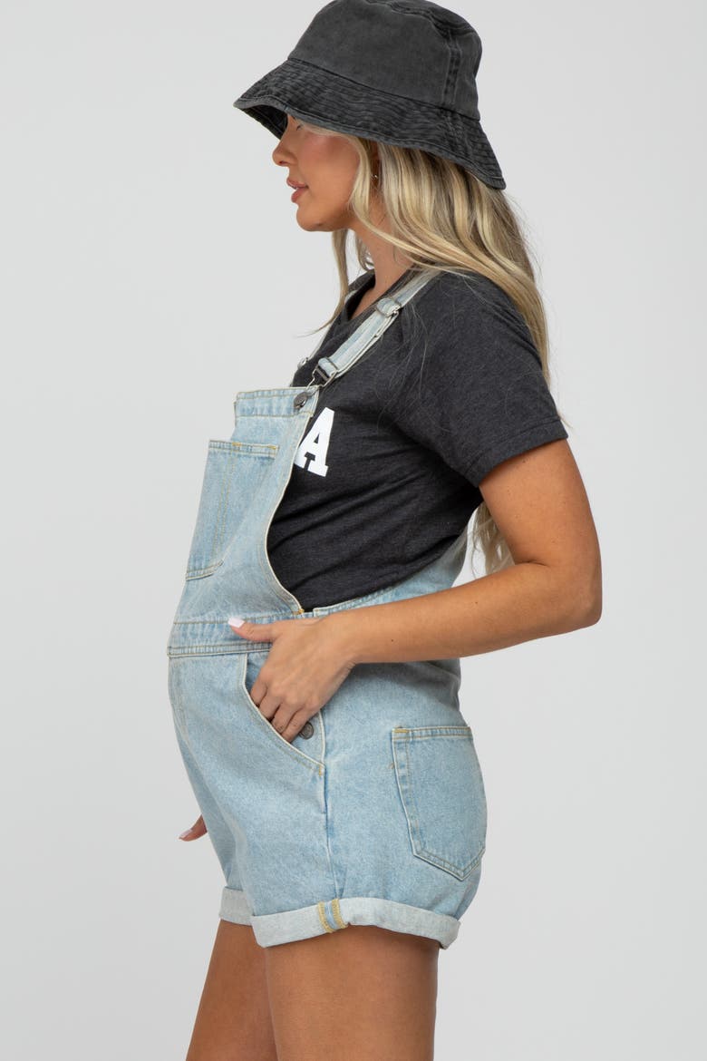 Denim Short Overalls, Alternate, color, Light Blue