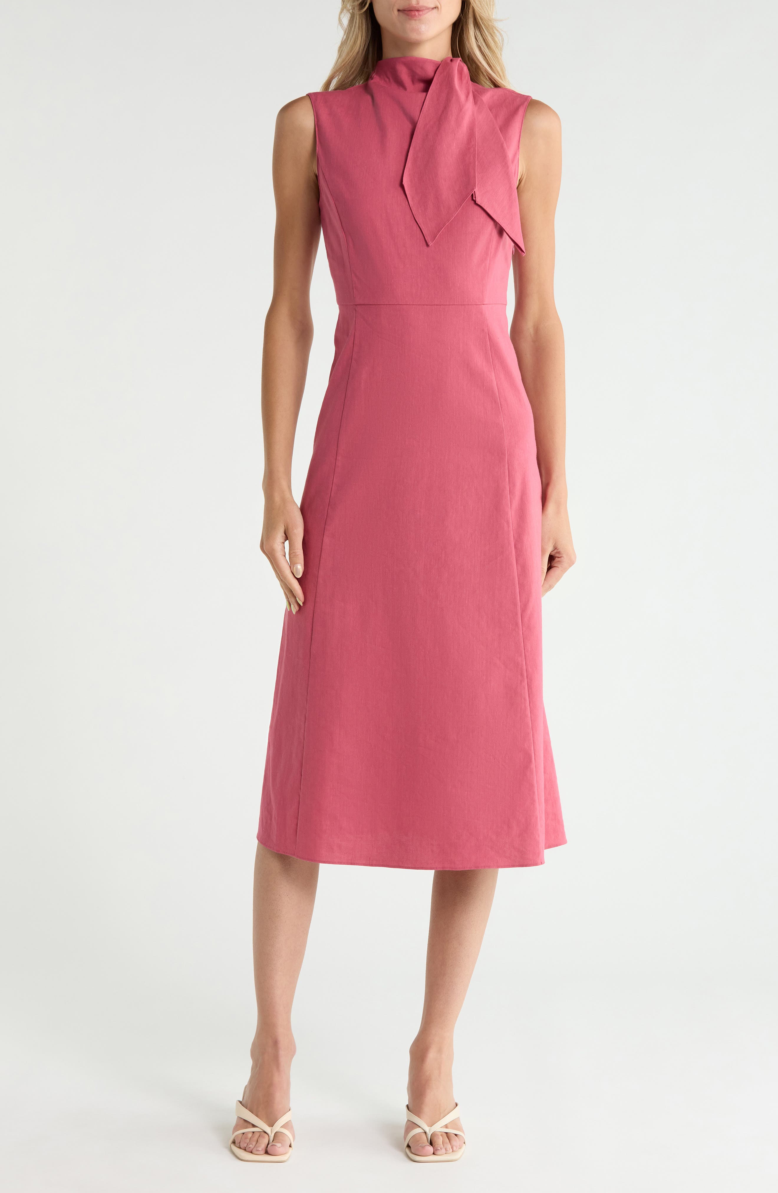 Linen Blend Midi Dress