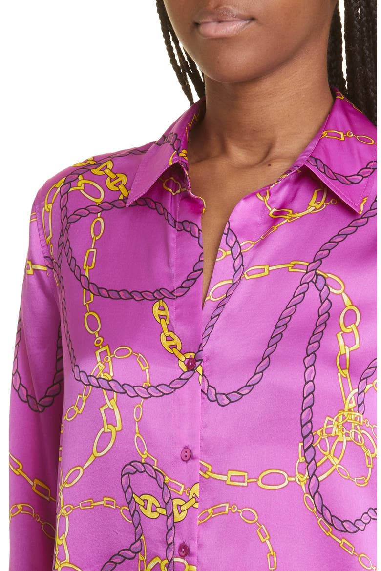 Tyler Chain Link Print Silk Blouse, Alternate, color, PURPLE CACTUS MLTI LASSO CHAIN