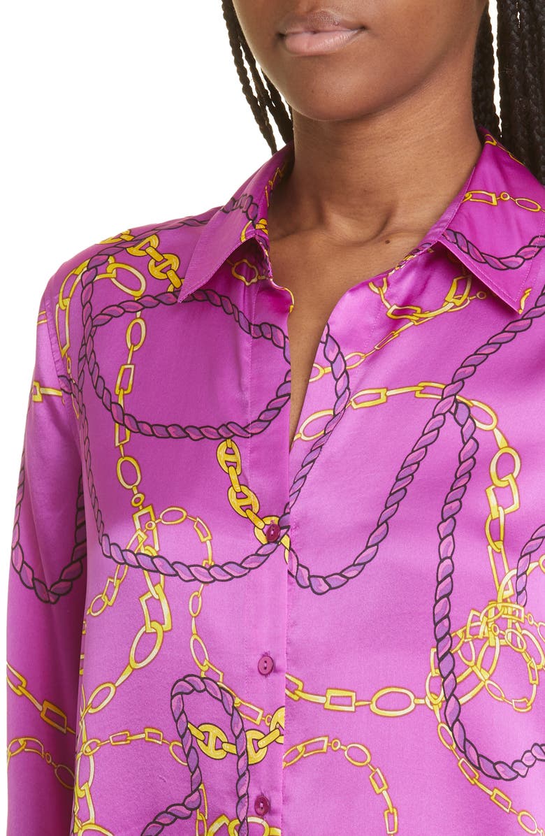 L'AGENCE Tyler Chain Link Print Silk Blouse, Alternate, color, 